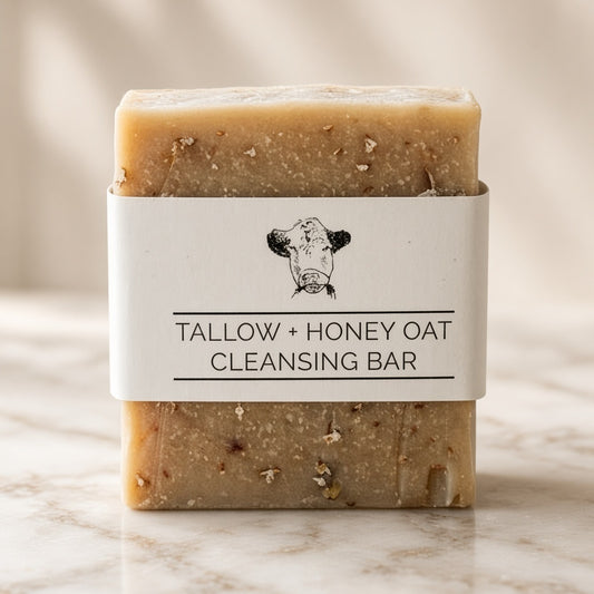 Tallow + Honey Oat Cleansing Bar with oats, front label